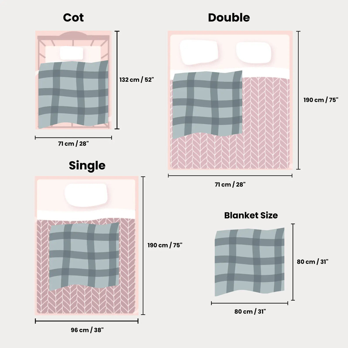 Sensory Bamboo Cotton Muslin Blanket size guide