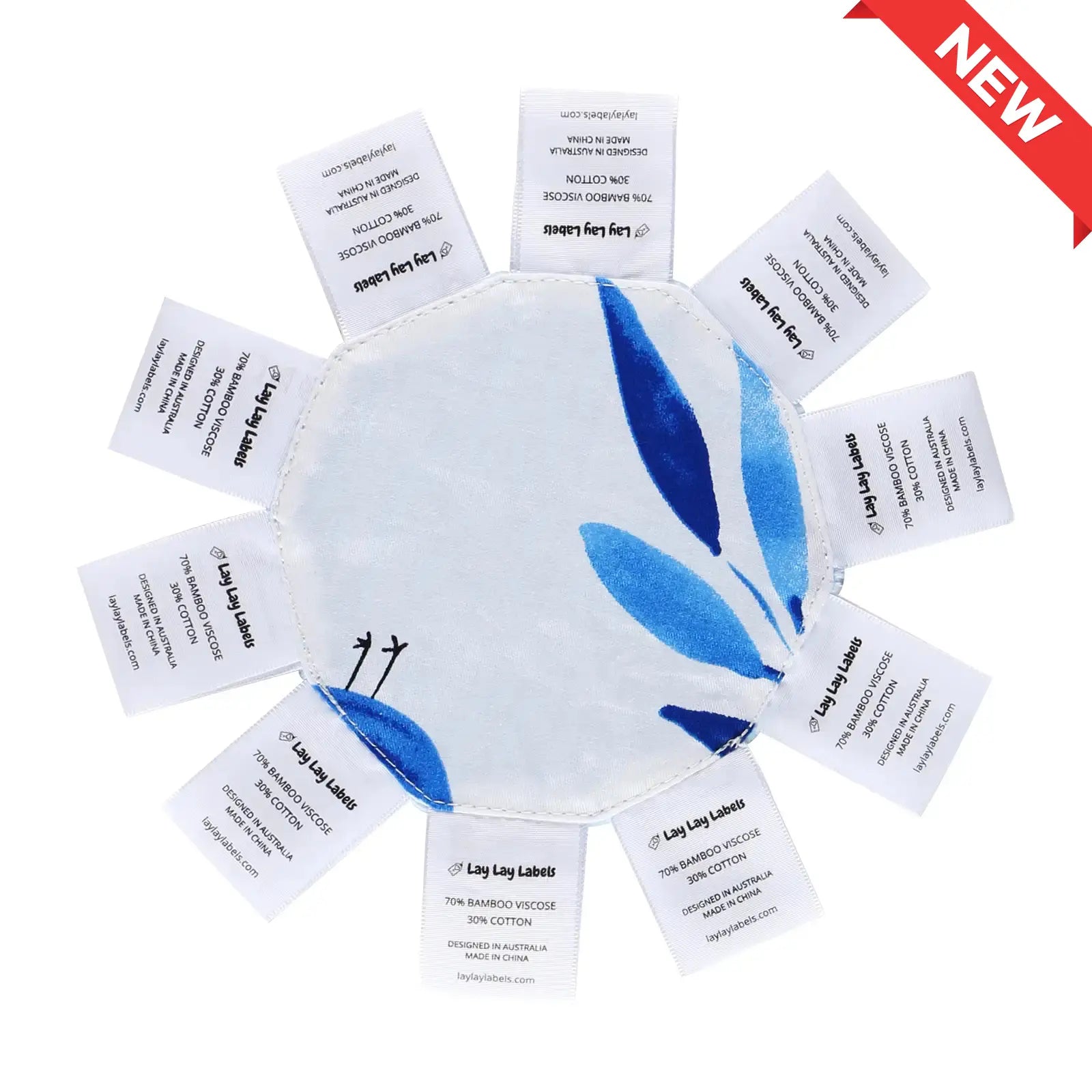 Single blue sensory baby mini with soft fabric and multiple labels around the edge
