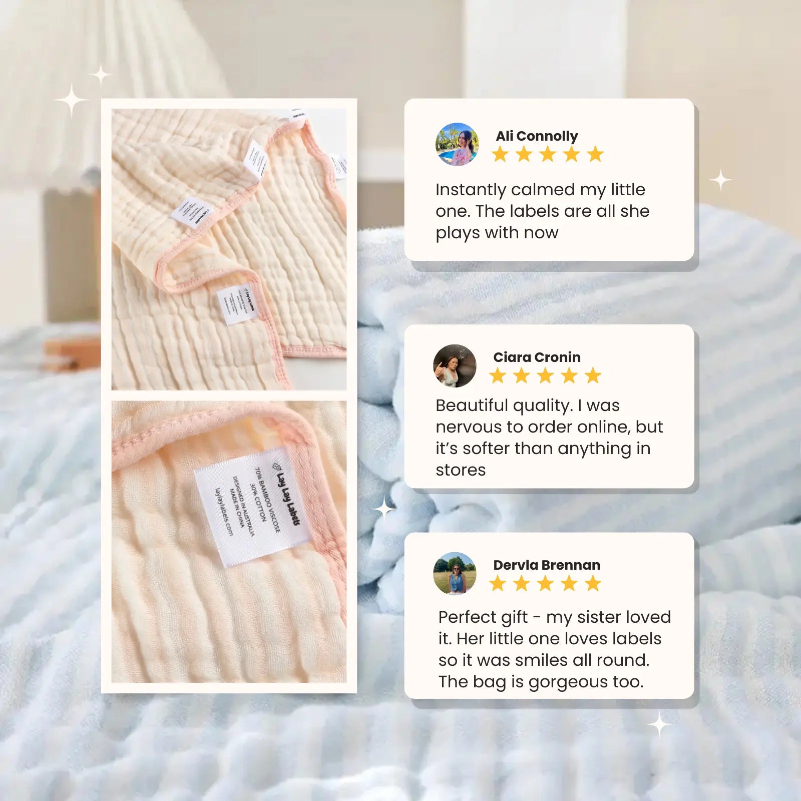 Sensory Bamboo Cotton Muslin Blanket - Lay Lay Labels