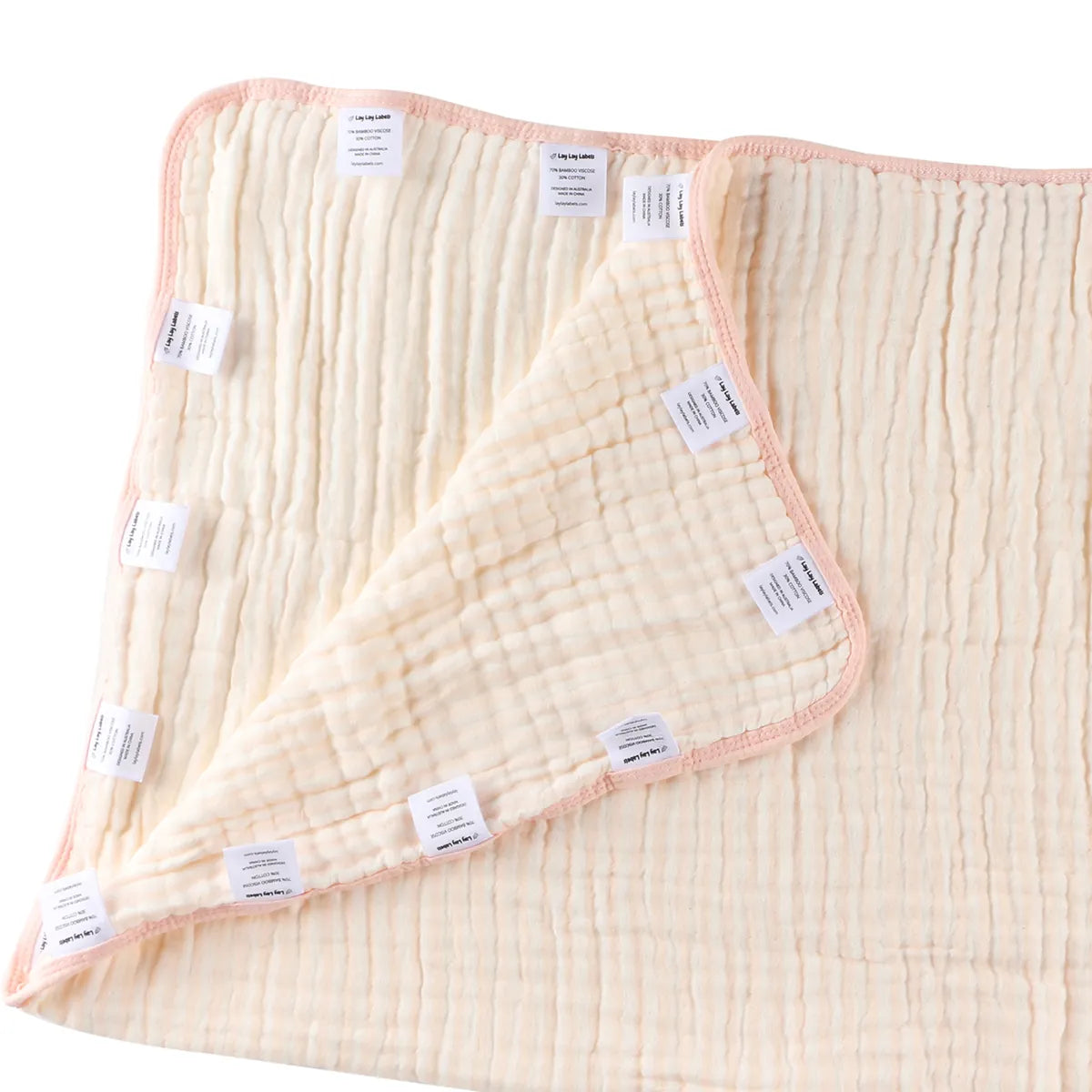 Bamboo Muslin Tag Blanket, Pink / Original Lay Lay Tags