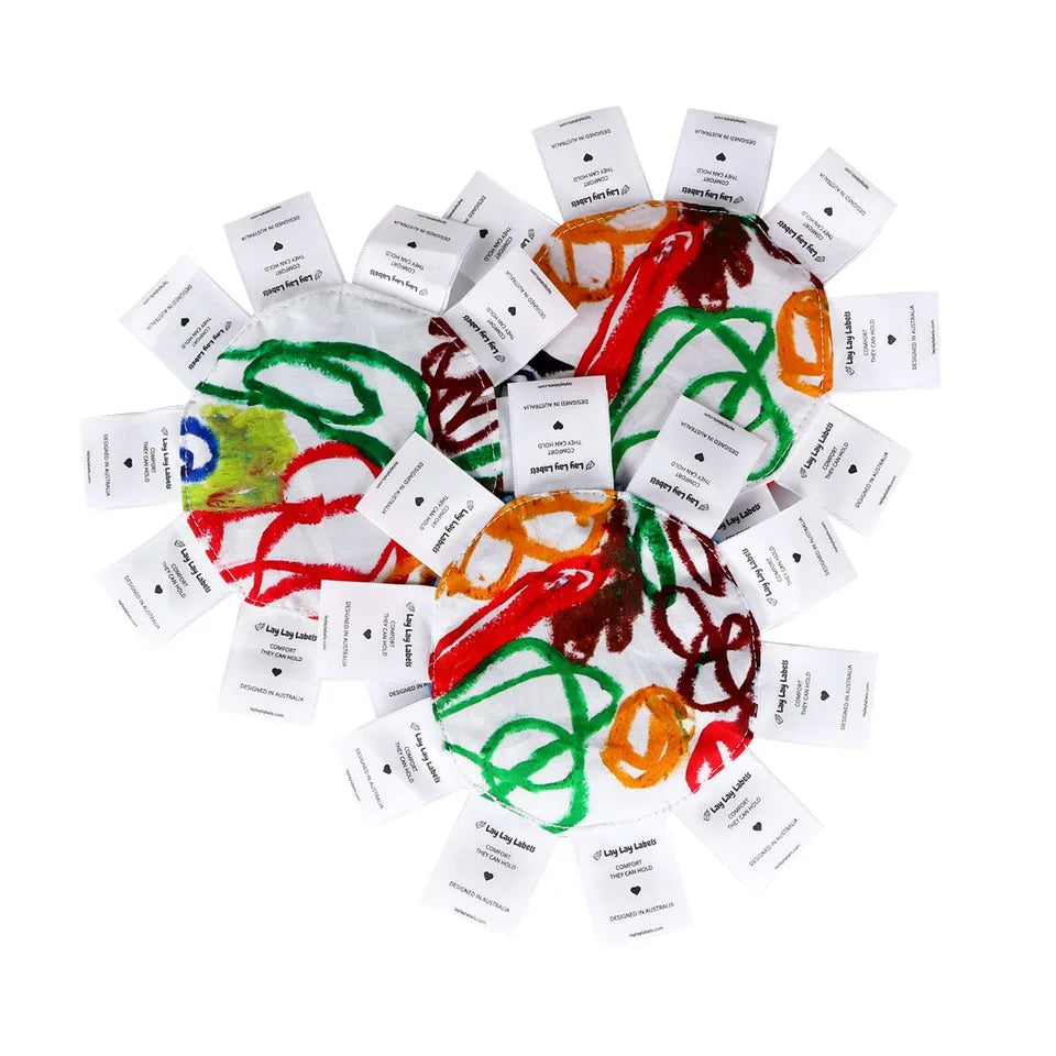 Three Lay Lay Minis from the Amber Vittoria edition, printed with her colourful drawing and edged with Lay Lay labels